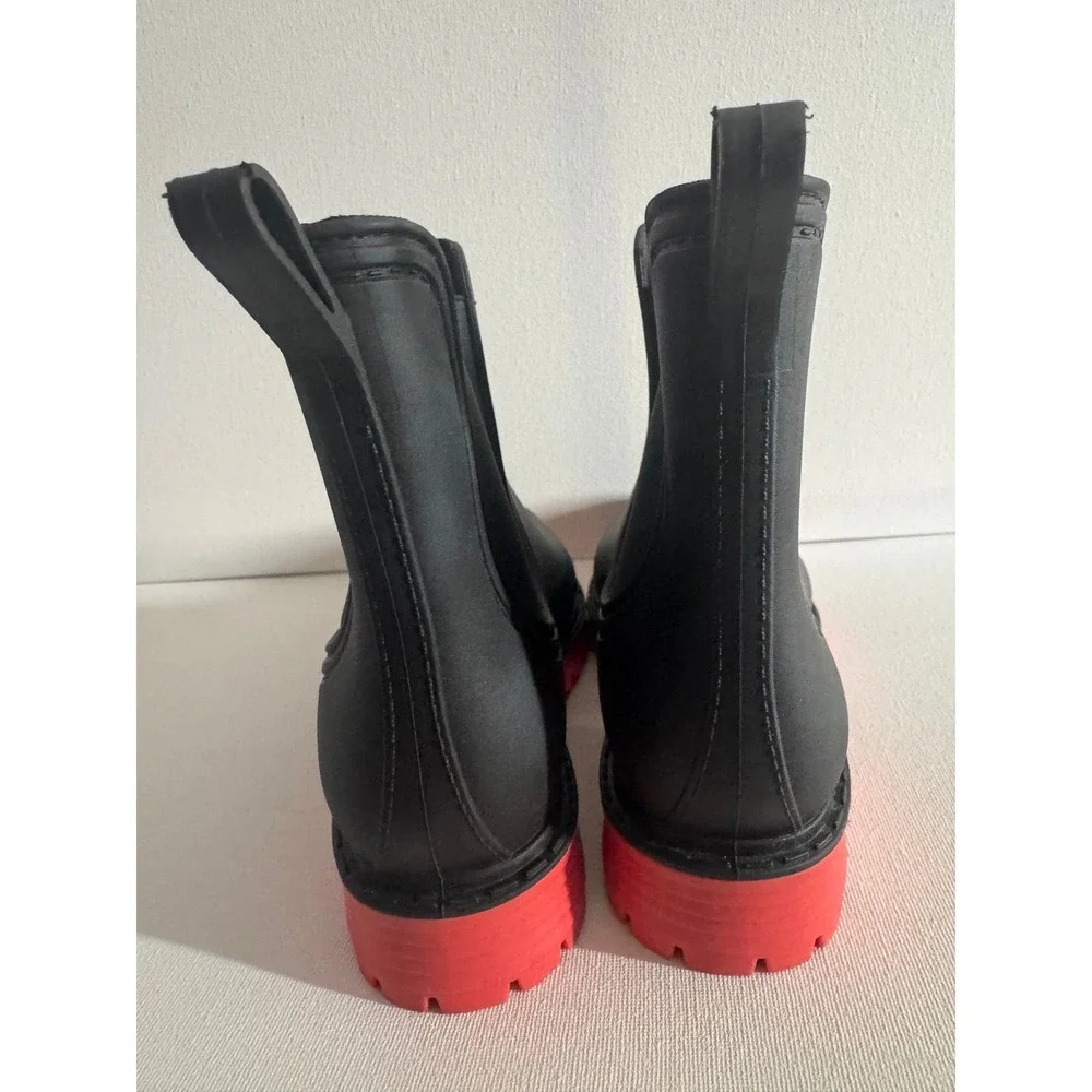 Esmara Chelsea Rain Boots Size 8 Black Red Lug Platform Sole Made in Italy